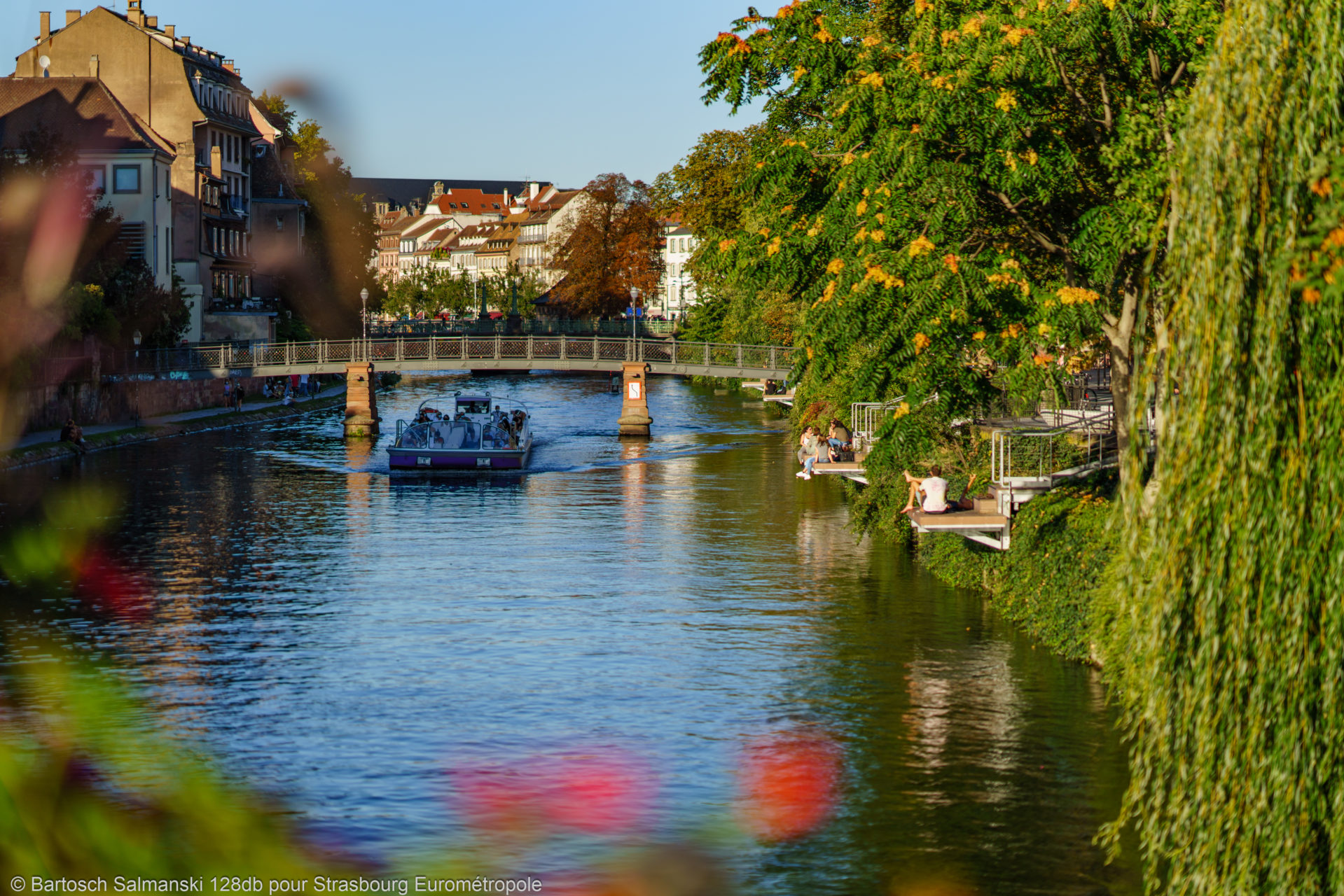 Une promenade en bateau sur l'Ill à Strasbourg pendant l'été